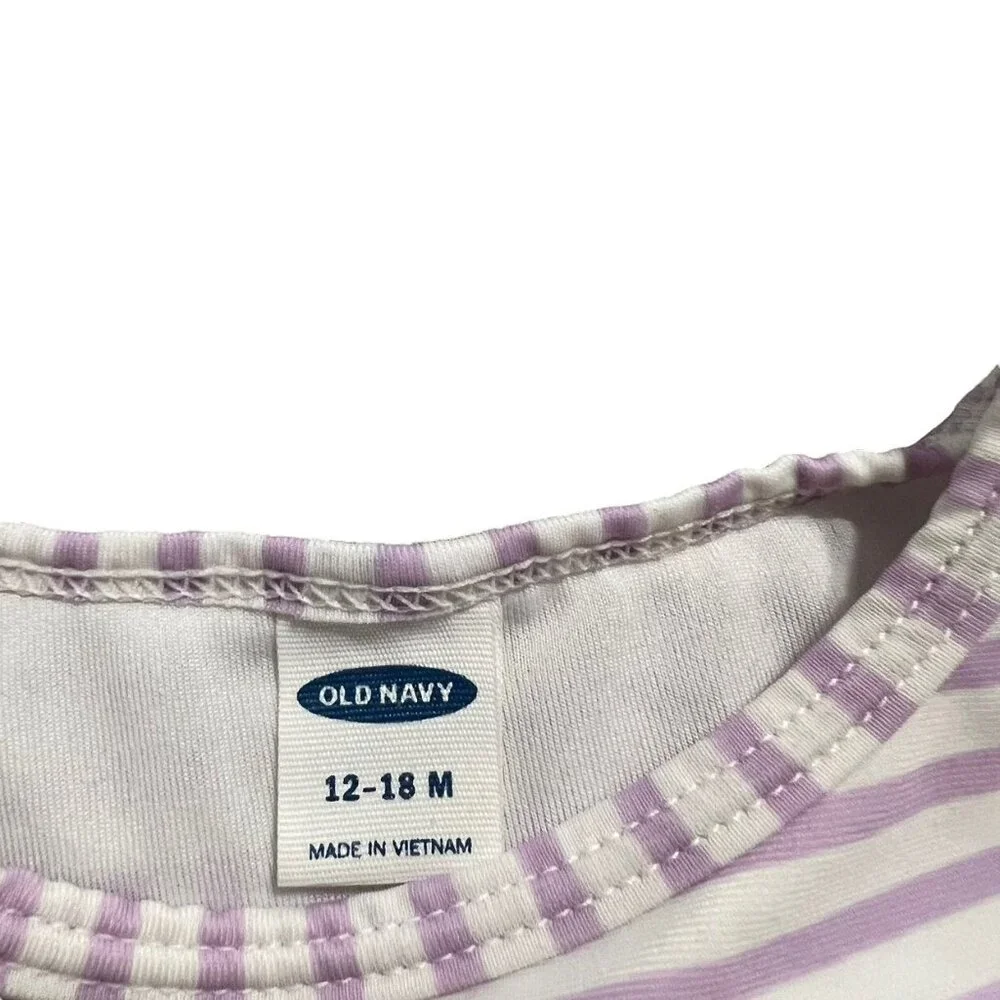 Old Navy 12-18m Lavender Striped Starfish Swim Rashguard Shirt